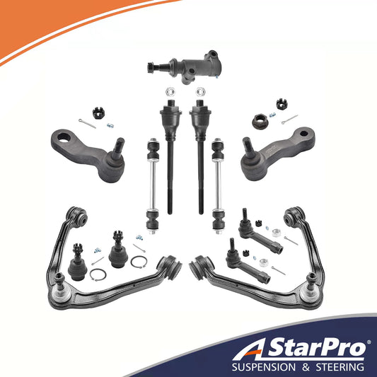 ASTARPRO 13pc Automobile chassis Front Suspension Kit(4WD) - Upper Control Arms With Lower Ball Joints Sway Bar Links Tie Rod Ends Pitman arm Idler Arm Compatible with Chevy Silerado Sierra Avalanche 1500 Tahoe