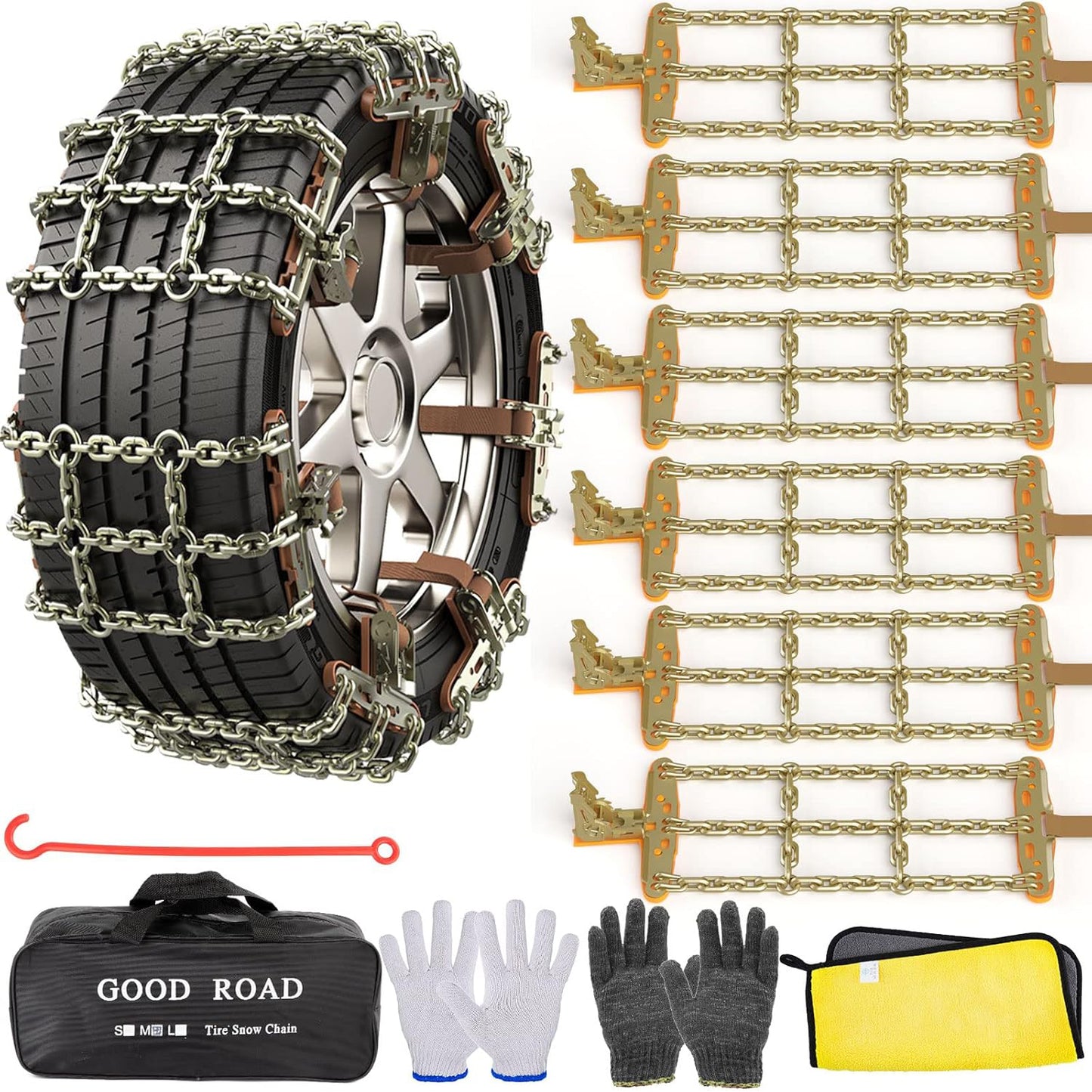 ASTARPRO Emergency Snow Chains, Tire Chains with Thickened Manganese Steel for Car Truck SUV in Ice, Sand and Mud(6 Packs, Tire Width 195-235mm)