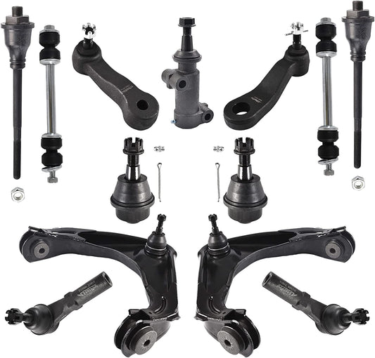 ASTARPRO 13pcs automobile chassis 8-lug Suspension Kit Front Upper Control Arms w/Ball Joints /Idler Arm And Pitman Arm/Tie Rod End Replacement for Avalanche Silverado 2500 3500HD Suburban GMC Sierra Yukon Hummer H2