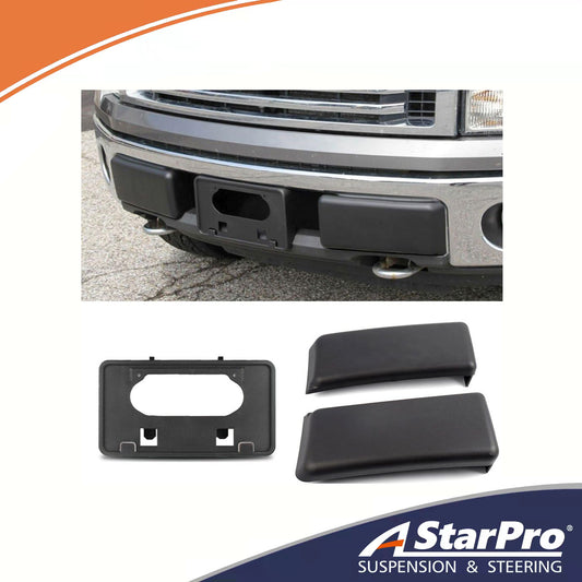 ASTARPRO Compatible with 2009-2014 F150 Bumper Guards Pads Insert Replacements+Front Licenses Plate Frame Bracket Mounting Frame Holder(NOT Compatible with SVT and Ecoboost Models)