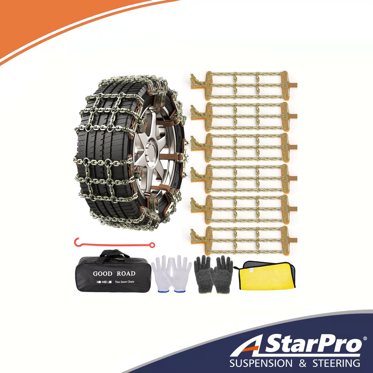 ASTARPRO  Emergency Snow Chains, Tire Chains with Thickened Manganese Steel for Car Truck SUV in Ice, Sand and Mud(6 Packs, Tire Width 195-235mm)