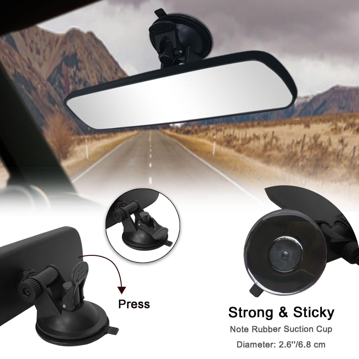 ASTARPRO Rear View Mirror,LECAMEBOR Universal Thickened Anti-glare HD Car Interior Rear View Mirror-(With Adjustable Suction Cup)