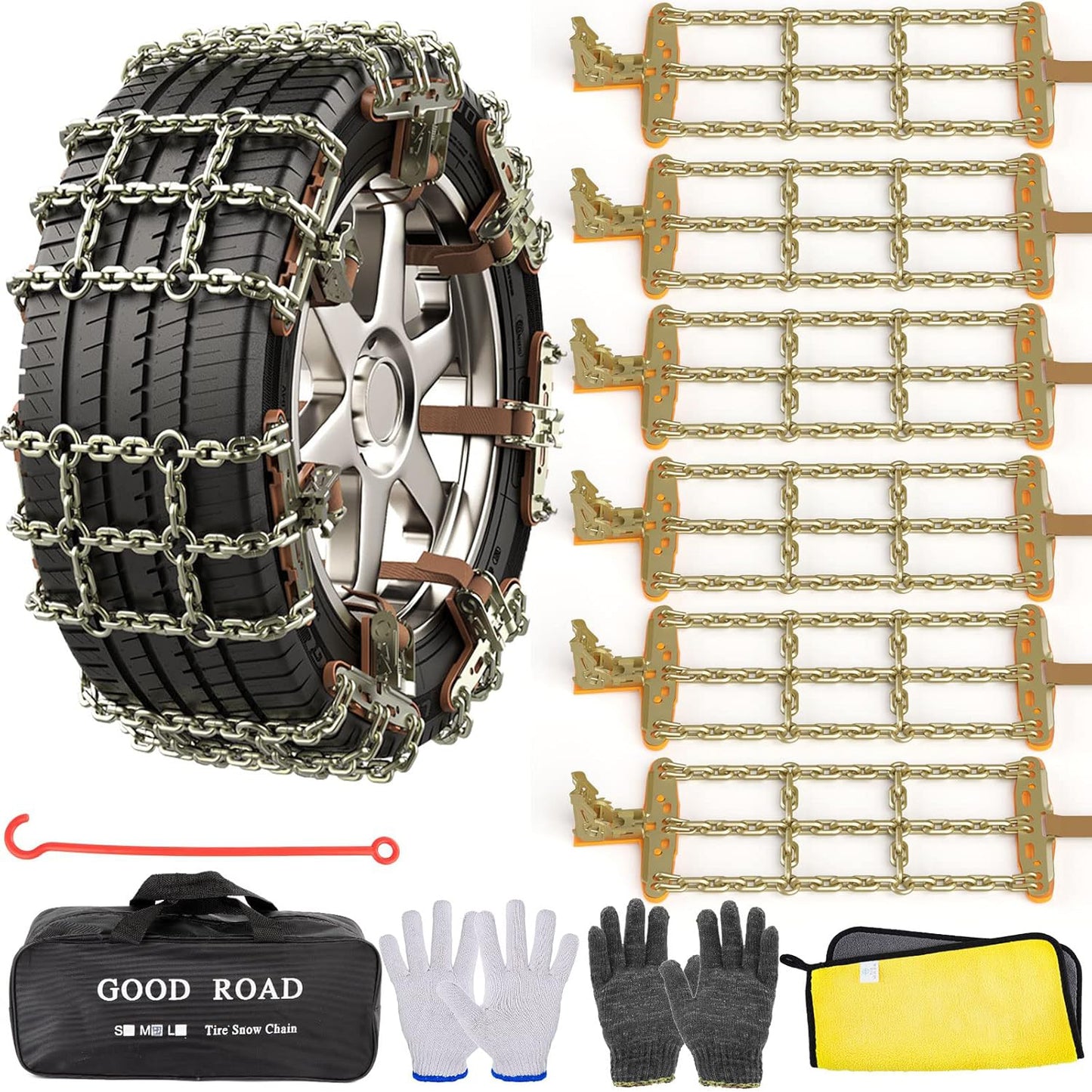 ASTARPRO  Emergency Snow Chains, Tire Chains with Thickened Manganese Steel for Car Truck SUV in Ice, Sand and Mud(6 Packs, Tire Width 195-235mm)